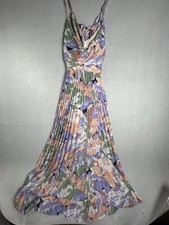 ASTR the Label Pleated Maxi Dress Abstract Floral Lavender Sage Sz L