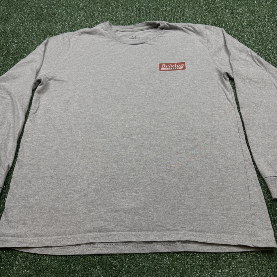 Camiseta gráfica Brixton para hombre talla M gris manga larga ropa de calle patinador motociclista Foto 4 de 4