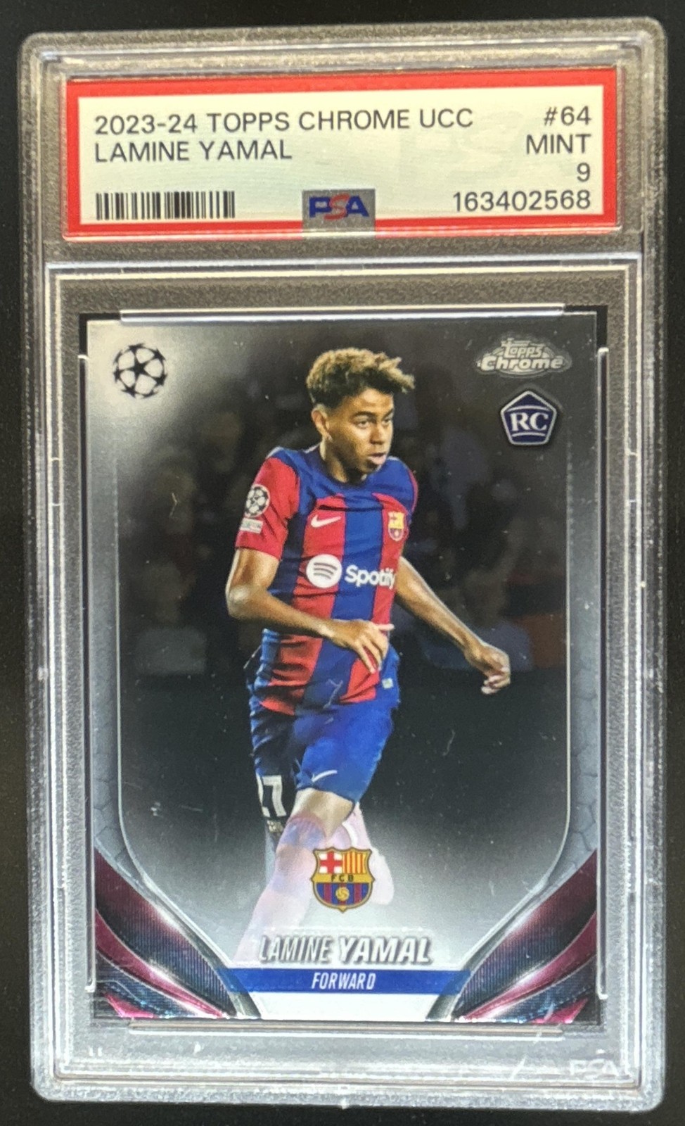 2023-24 Topps Chrome UEFA Lamine Yamal RC Rookie #64 Barcelona PSA 9