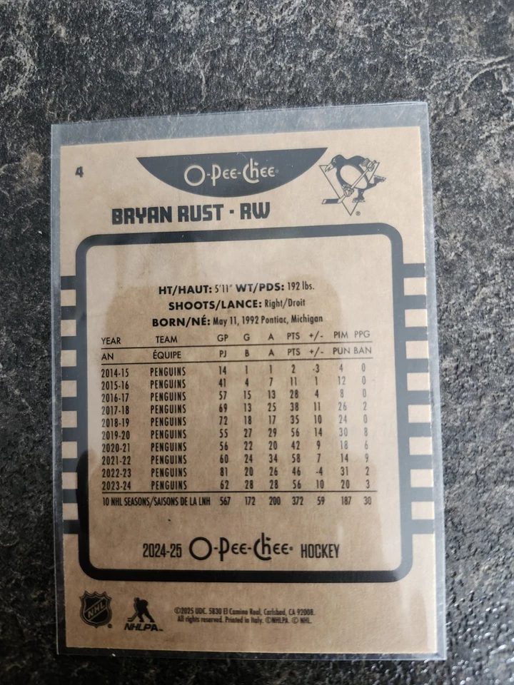 2024-25 O-Pee-Chee Retro Base Bryan Rust Card# 4 - Image 2 of 2