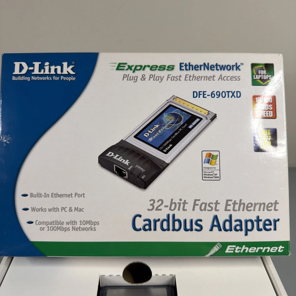 New Old Stock D-Link PC Card 10/100Mb Fast Ethernet DFE-670TXD Complete - Image 2 of 3