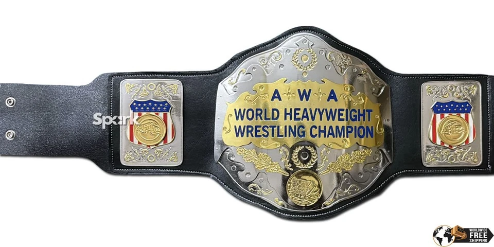 Novo cinto de zinco AWA World Heavyweight Wrestling Championship título 4mm tamanho adulto - Imagem 3 de 4