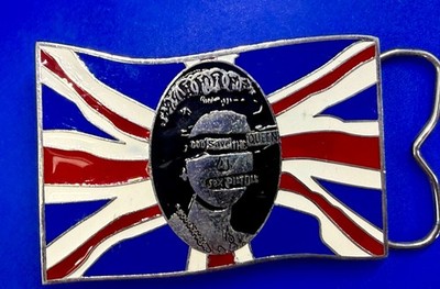 Six Pistols God Save The Queen Union Jack Vintage Belt Buckle Punk Rock UK