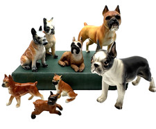 Vtg Boxer Dog Figurines Lot of 8 Ceramic Porcelain Resin Lefton Japan Unmarked