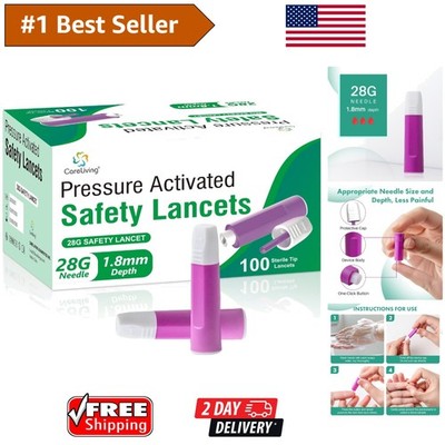 100 Count Sterile Safety Lancets - Gentle, Pressure Activated 28G for Pain-Fr...