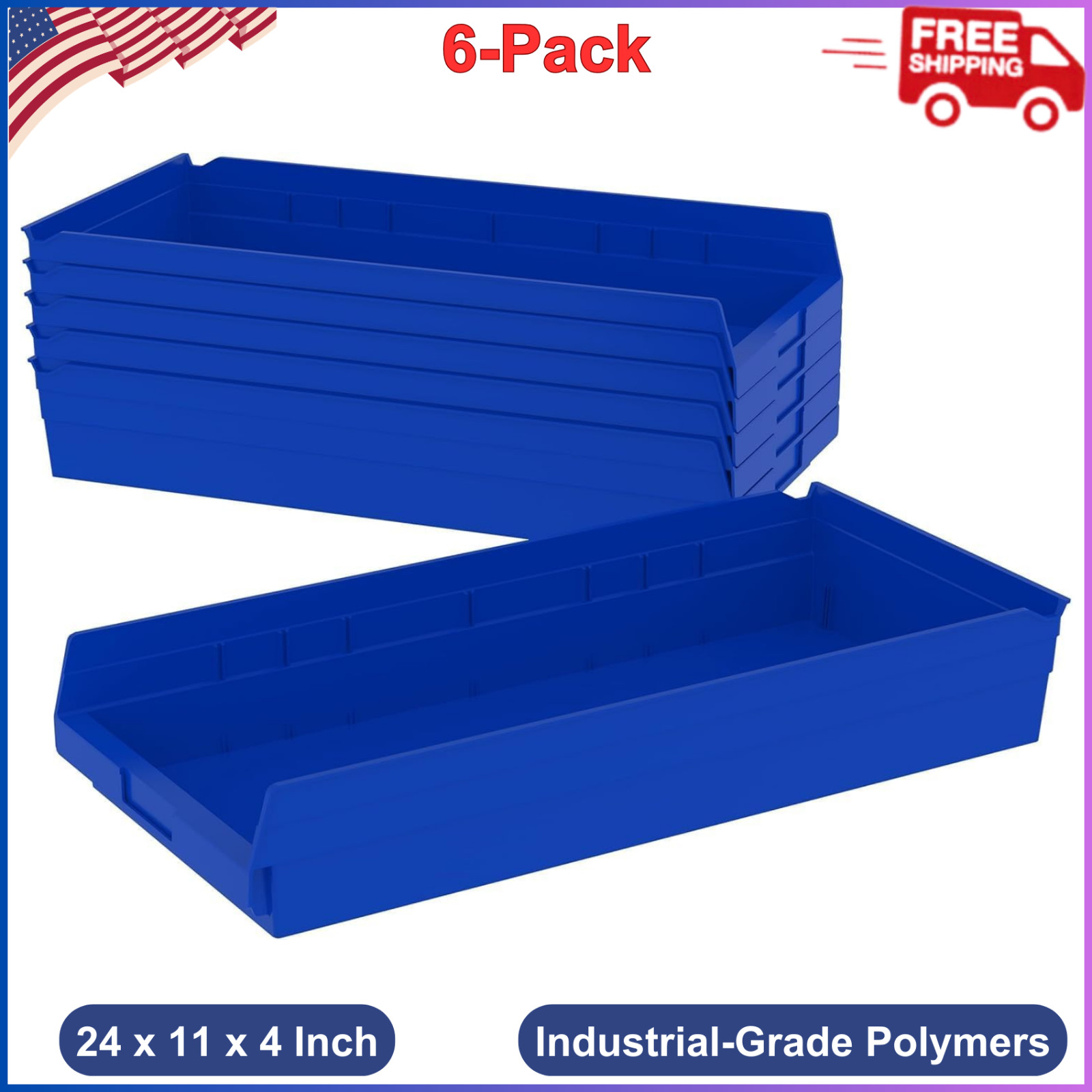 Heavy Duty Plastic Shelf Bins 6-Pack 24