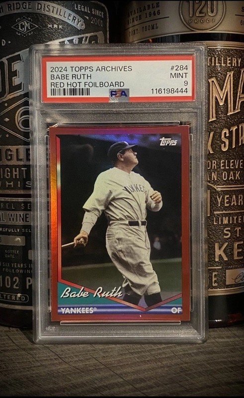George Herman Babe Ruth PSA 9 BOOKEND 01/50 2024 Topps Archives Red Hot Foil