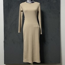 ASTR The Label Midi Dress Womens L Nude Tan Crossed Back Long Sleeve Ribbed
