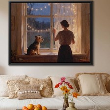 Terrier Dog Portrait Canvas Print Oil Painting Cozy Vintage Wall Art Decor