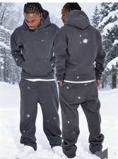 Men'S Thick Fleece Hoodie & Sweatpants Set - Cozy Winter Warmth, Loose Fit with