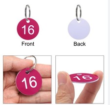 TIESOME Number Tags with Metal Rings- Numbered 1-30- Pink- Round- Plastic 30pcs