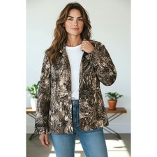 Chico  s Paisley Cotton Silk Jacket Size 3 XL Brown Black Button Front Lined EUC 