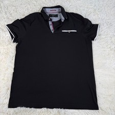 Ted Baker Men's Black Polo Shirt Size Large 4 Short Sleeve Button Pocket