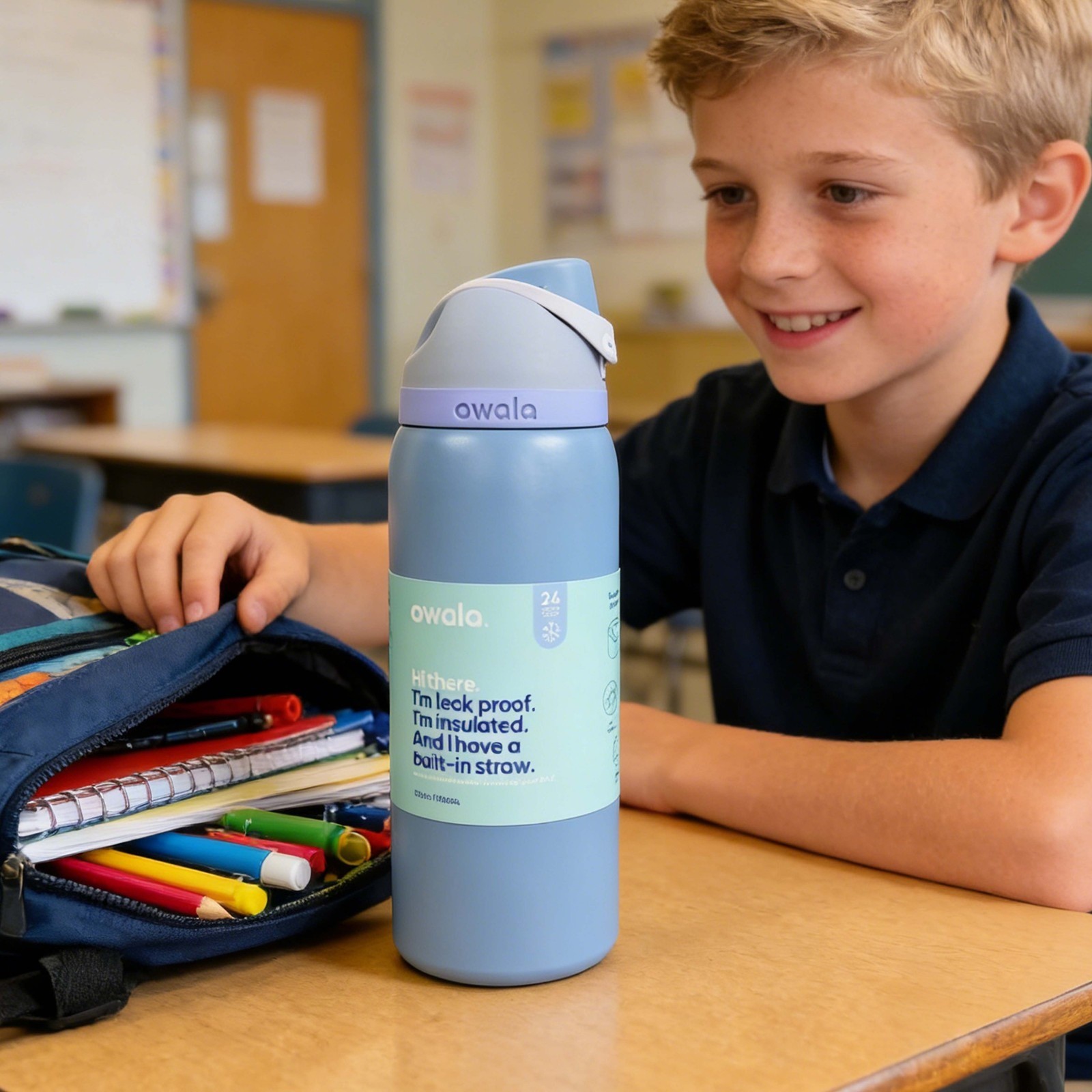 24oz 32oz Owala Freesip Stainless Steel Water Bottle Sea Salt Blue Gifts — image 4