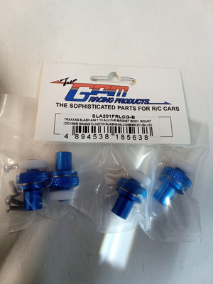 NEW GPM FOR TRAXXAS SLASH 4X4 ALUMINUM BLUE FRONT REAR MAGNET MOUNTS
