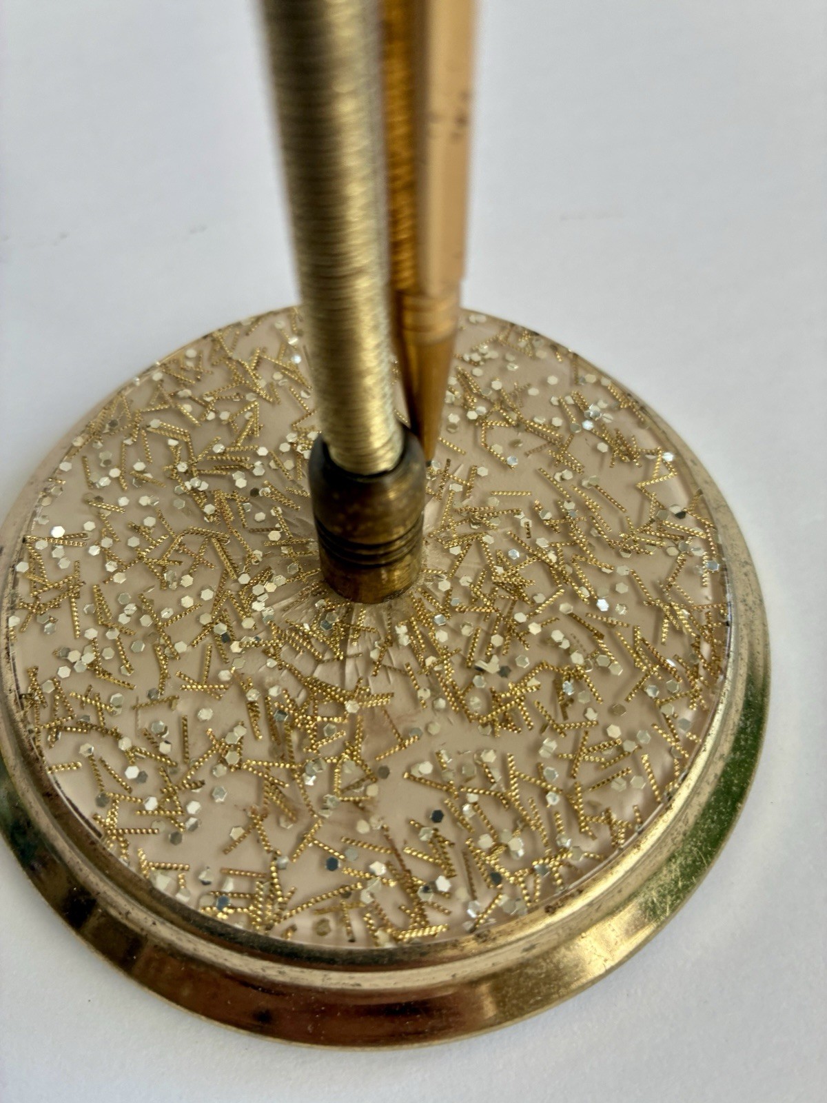 Park-Sherman VTG Mechanical Pencil Spring Stand Lt Pink Confetti Base Gold Metal