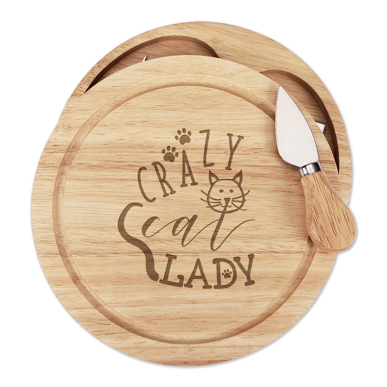 Crazy Cat Lady Paws Cheese Board Knife Set Funny Kitten