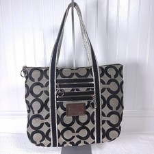 Borsa Coach Poppy Op Art Glam grande nera grigia metallizzata firma C 13826