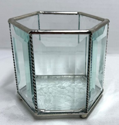 Vintage Natural Elements Hexagonal Beveled Glass Votive Candle Holder, Terrarium