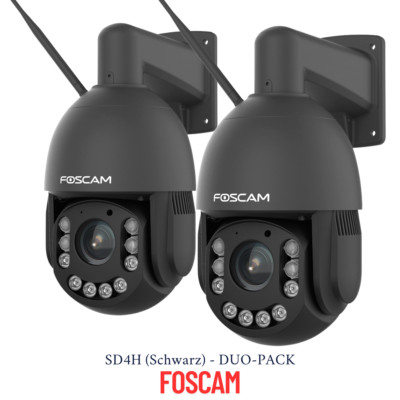 2 x FOSCAM SD4H 4MP WLAN Dome PTZ Überwachungskamera mit 18x opt. Zoom (schwarz)