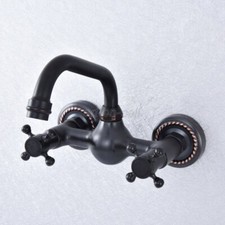 Oil Rubbed Bronze Swivel Spout Bathroom Basin Sink Mixer Tap Wall Mount Faucet