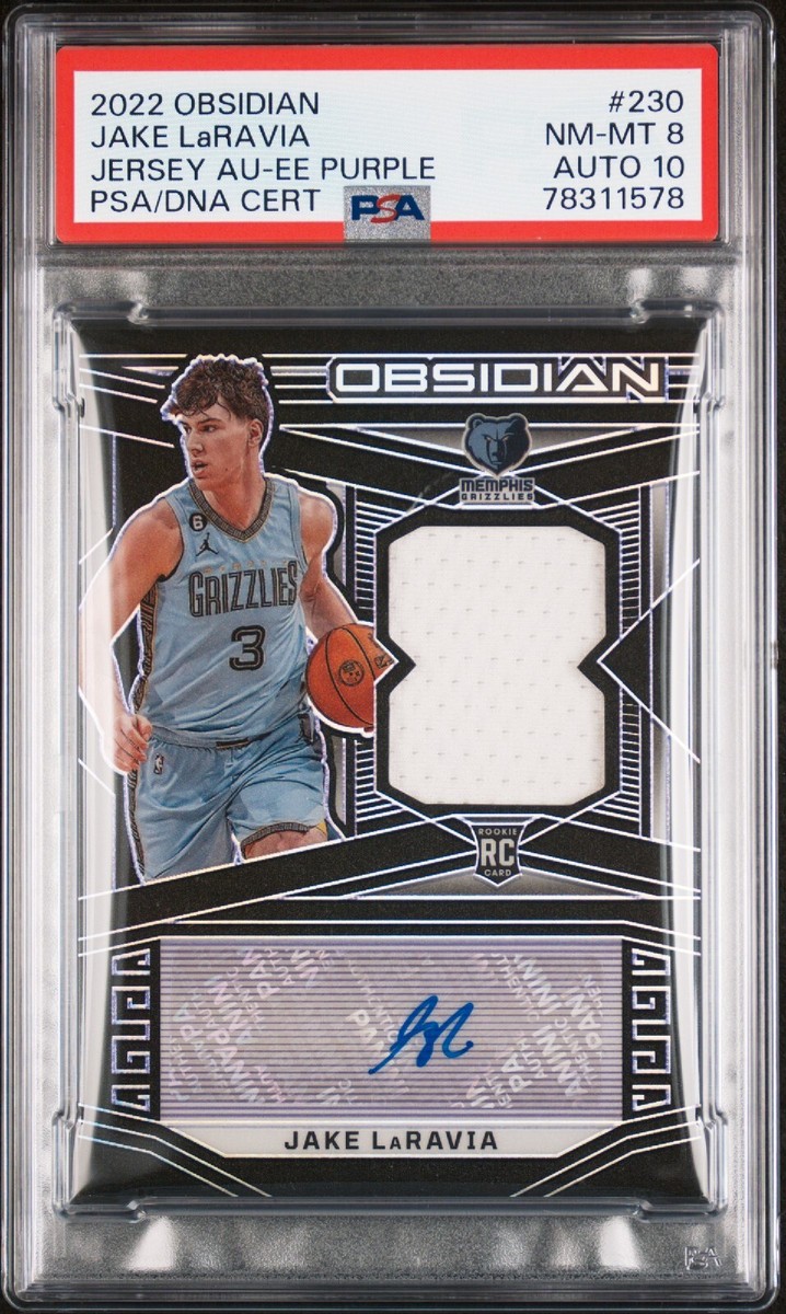 PSA 8 Auto 10 JAKE LARAVIA #/75 - 2021 Obsidian Jersey PURPLE 
