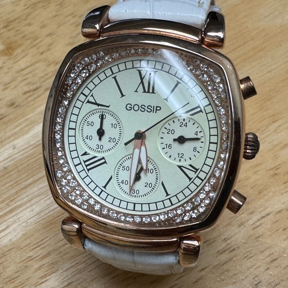 Reloj de Cuarzo Gossip Unisex Tono Oro Rosa Barril Cronógrafo Cuero Batería Nueva Foto 2 de 4