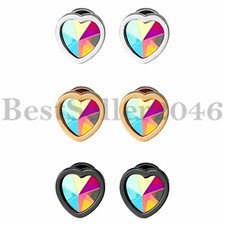 6pcs Women Girls Stainless Steel Heart Triangle Round Rhinestone Stud Earrings
