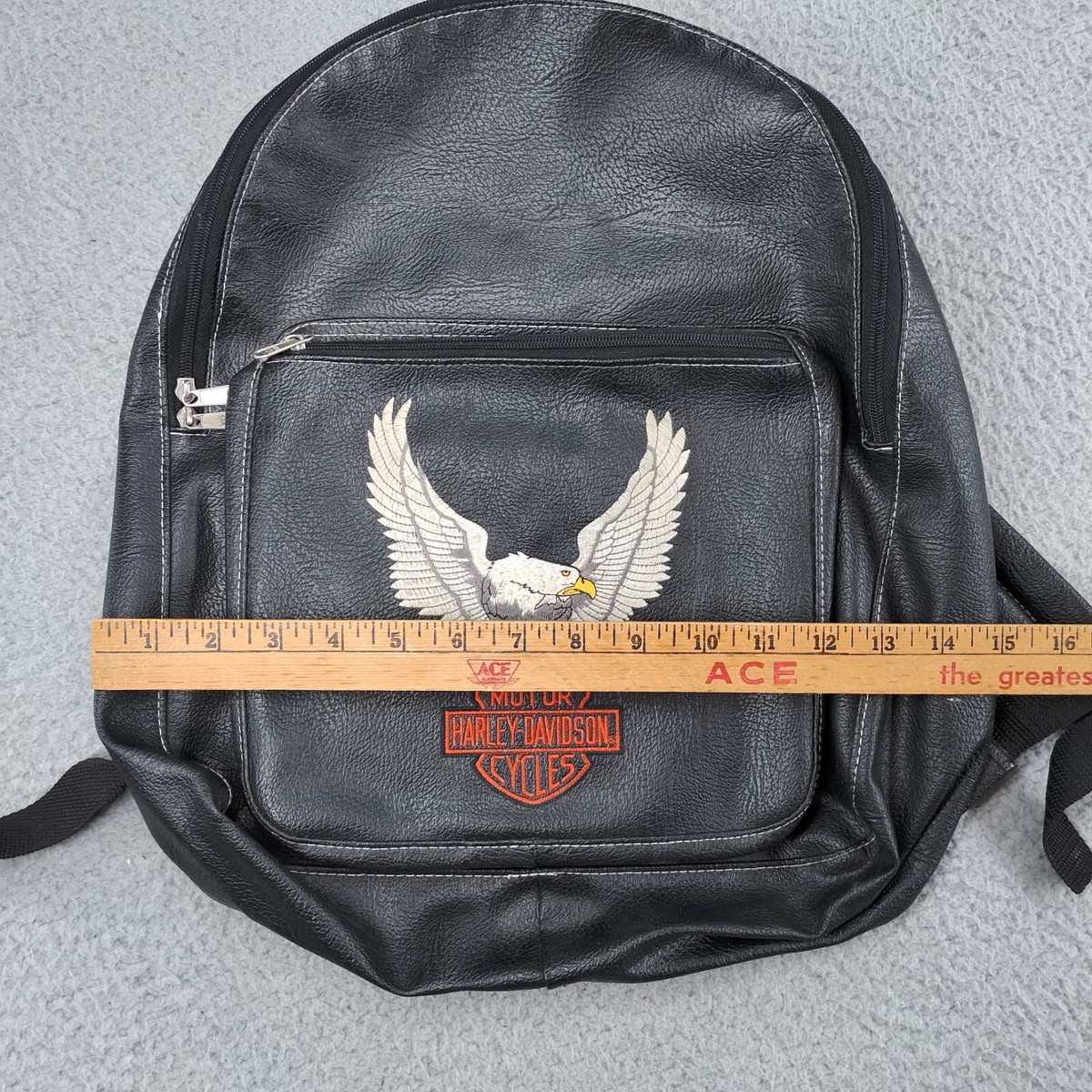 Vintage 90s Harley Davidson Black Leather Backpack Bag 17
