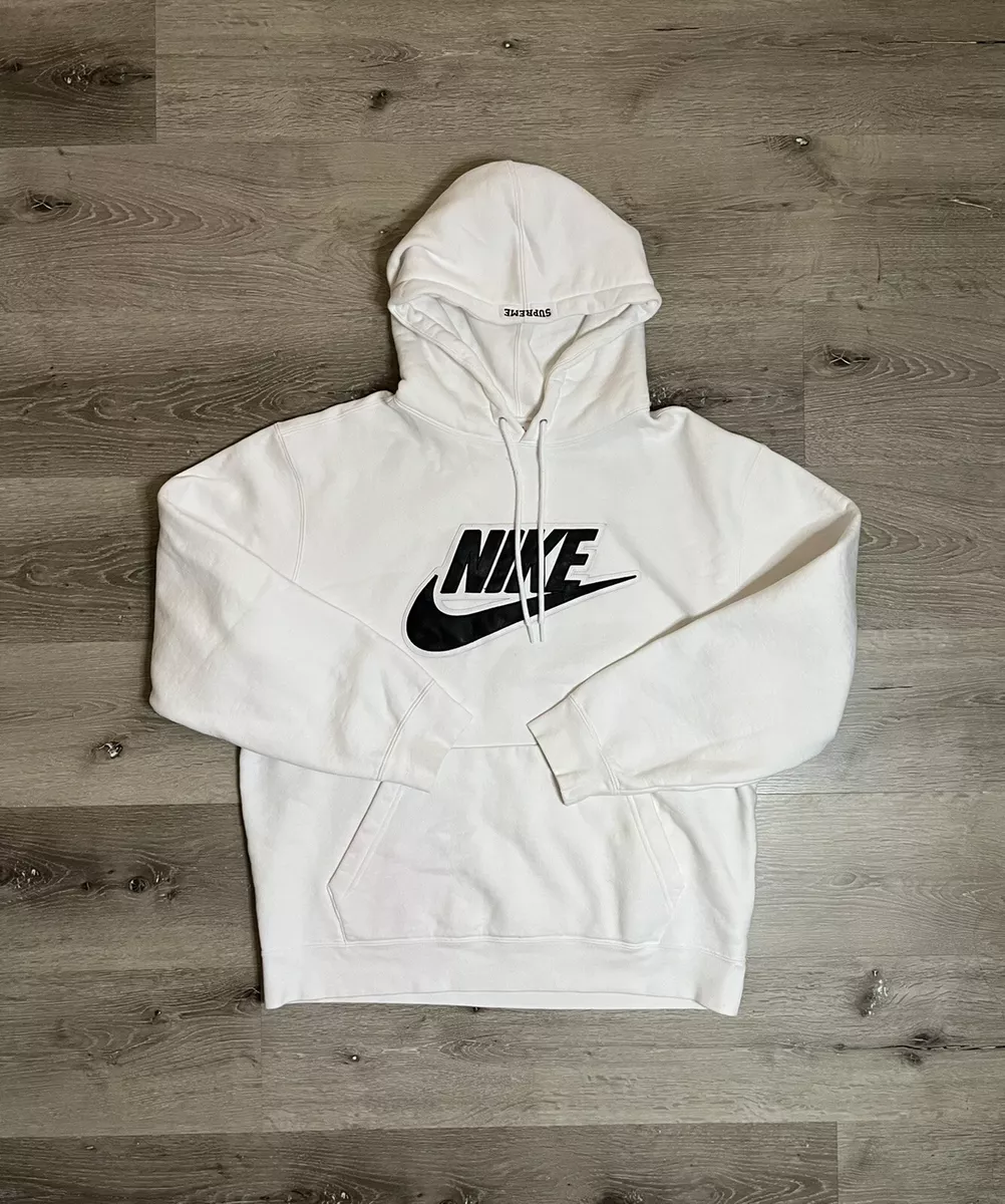 Nike x Supreme Leather Applique Hoodie Sweatshirt White FW Mens Sz Large