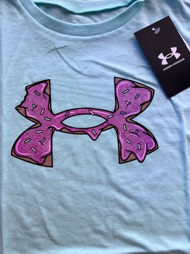 NWT Under Armour YLG Girls Aqua/Magenta/Black Glitter Donut Printed Shorts Set - Picture 3 of 5
