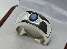 925 Solid Silver Natural Blue Sapphire Band Ring Handmade Stackable Band Ring