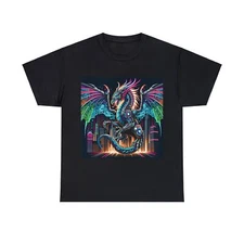 Unisex Adult T Shirt Techno Dragon Fantasy Cybernetic Creature Neon Medieval