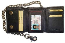 Men's Vintage Leather Biker Trifold Wallet Long Chain Trucker Motorcyclist
