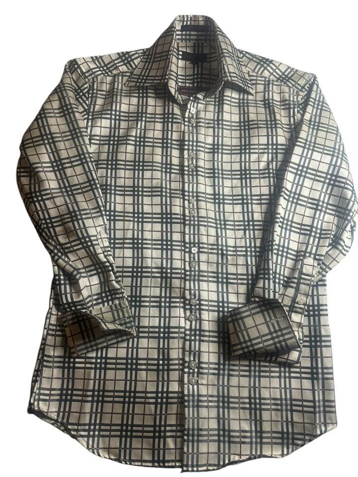 Leonardi 意大利棕色格子正装衬衫经典袖口袖子 S 码 — 第 2/4 张图片