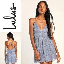 Lulus Make Your Acquaintance Purple Aqua Metallic Iridescent Dress NWT