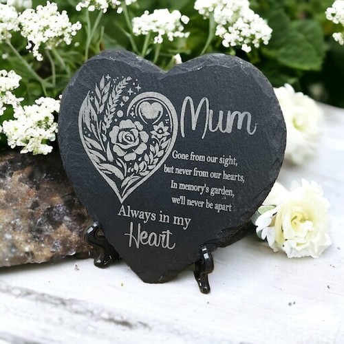 Memorial plaque Slate heart Remembrance stone Cross plaque Rose memorial Grave - Picture 14 of 90