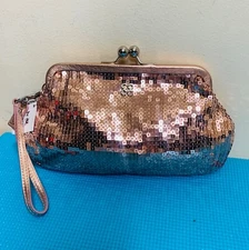 NWT COACH 46727 LIMITED EDITION Rose Gold Sequins Large Clutch Wristlet Bag 