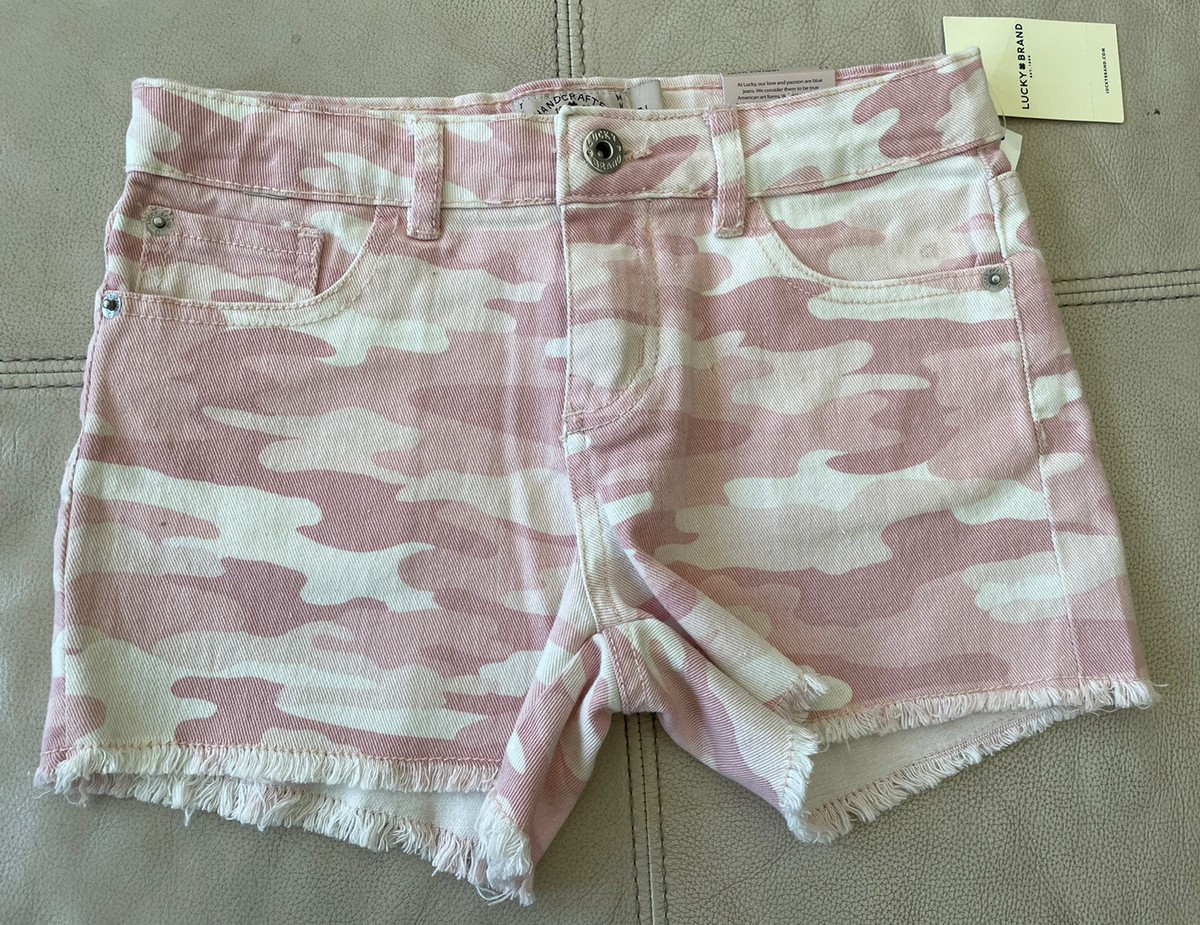 Lucky Brand Girls Pink Camo Riley Jean shorts size 12 Frayed NWT
