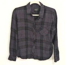 Rails Women's Long Sleeve Hunter Button Up Shirt Onyx Charcoal Grey Plaid L