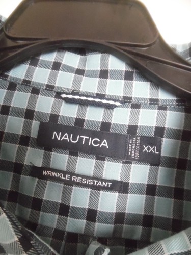 MEN'S NAUTICA WRINKLE RESISTANT BLUE PLAID DRESS CASUAL SHIRT SZ XXL - Picture 2 of 3