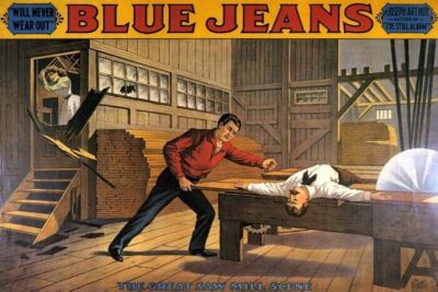 BLUE JEANS THE GREAT SAW MILL SCENE MAGIC SHOW USA VINTAGE POSTER REPRO