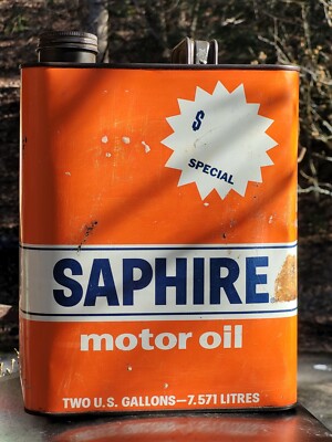 Vintage Saphire Supreme 2 Gallon Gulf Motor Oil Can with Cap NICE COLOR 