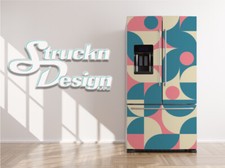 Pastel Pink Blue Beige Shapes Retro Fridge Freezer Wrap Side Door Vinyl Decal