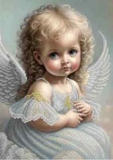 Bead embroidery kit needlepoint DIY Beadwork stitching Little angel in in blue