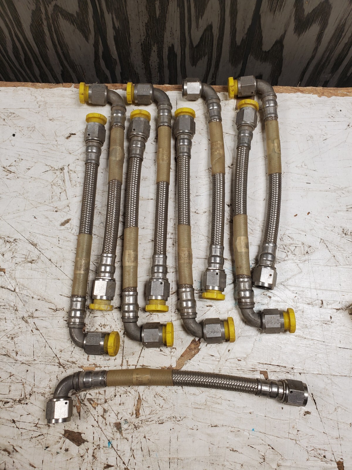Lot Of 9 Aeroquip Stainless Teflon Hydraulic Hoses W/ Fittings 11.5