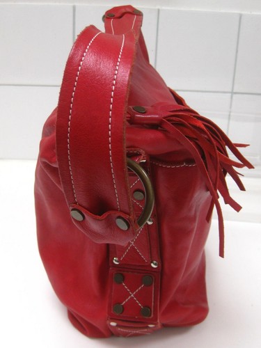 LARGE RED LEATHER BAG hobo tote slouch shoulder PUNTOTRES BARCELONA hand red - Picture 7 of 14