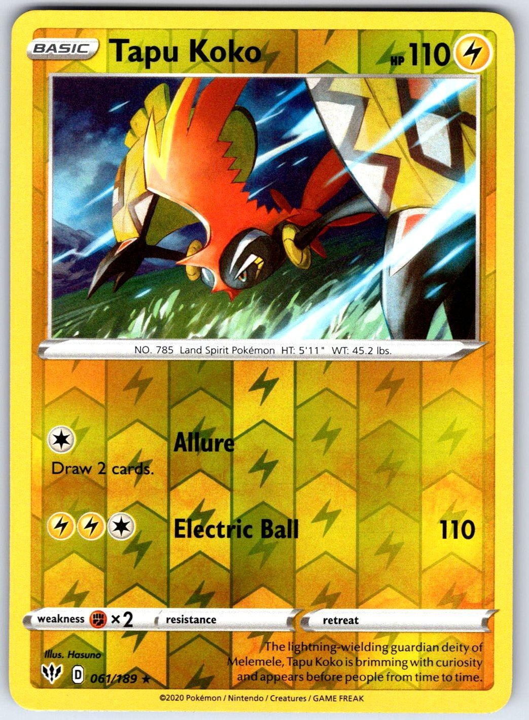TAPU KOKO - Pokemon - 061/189 Darkness Ablaze - Reverse Holo NM/M