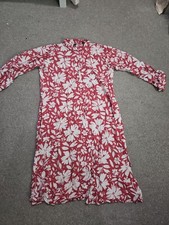 Women's Pink and White Floral Print Button Up Shirt Dress with Mandarin Collar