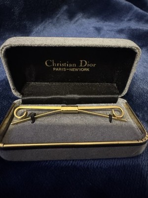 Vintage Christian Dior Neck Tie Clip Pin Bar Gold Color | eBay